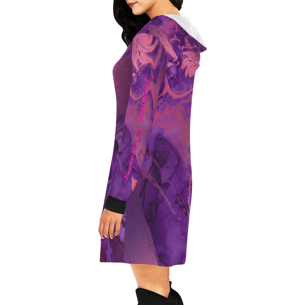 FD's Purple Marble Collection- Women's Purple Marble Pullover Hoodie Dress 53086 All Over Print Hoodie Mini Dress (Model H27)