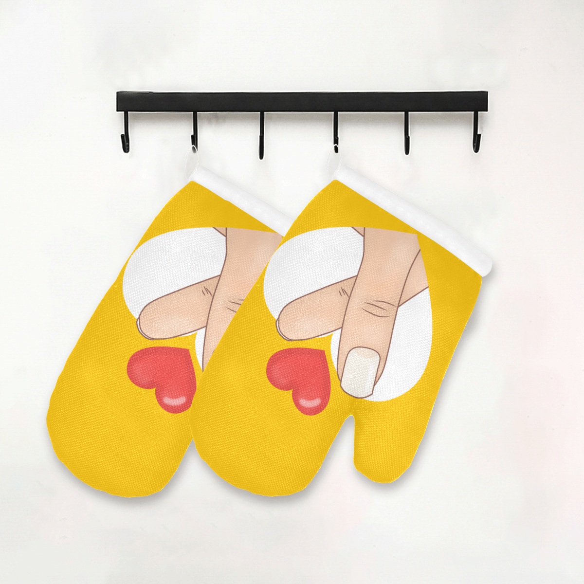Finger Heart on Yellow Oven Mitt (Two Pieces)