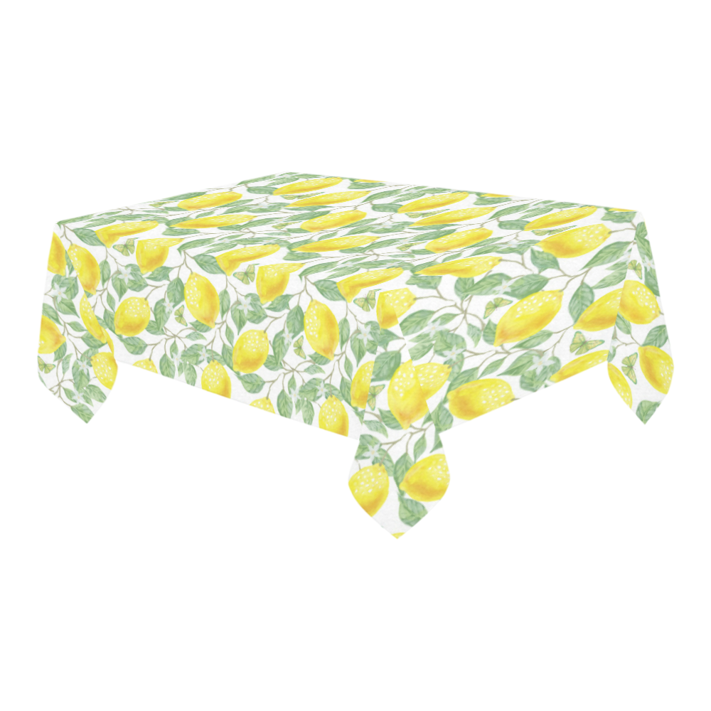 Lemons And Butterfly Cotton Linen Tablecloth 60" x 90"