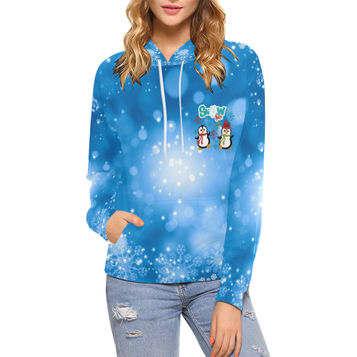 Snow Fun Penguins All Over Print Hoodie for Women (USA Size) (Model H13)
