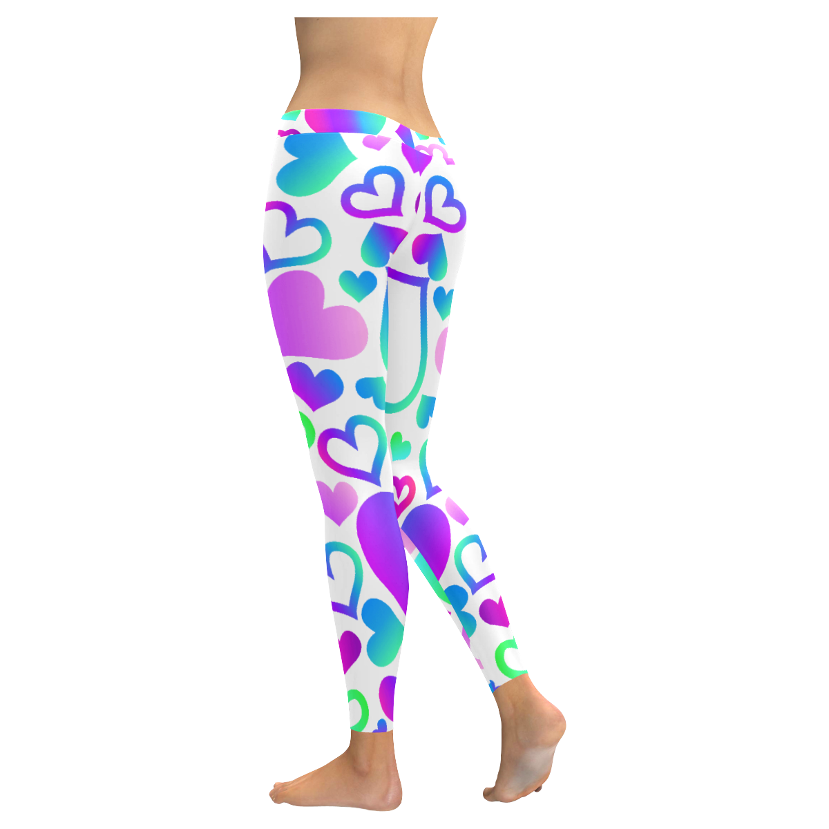 Corazones-multicolores Women's Low Rise Leggings (Invisible Stitch) (Model L05)