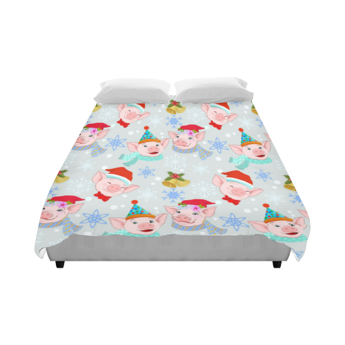 Happy Christmas Pigs Pattern Duvet Cover 86"x70" ( All-over-print)