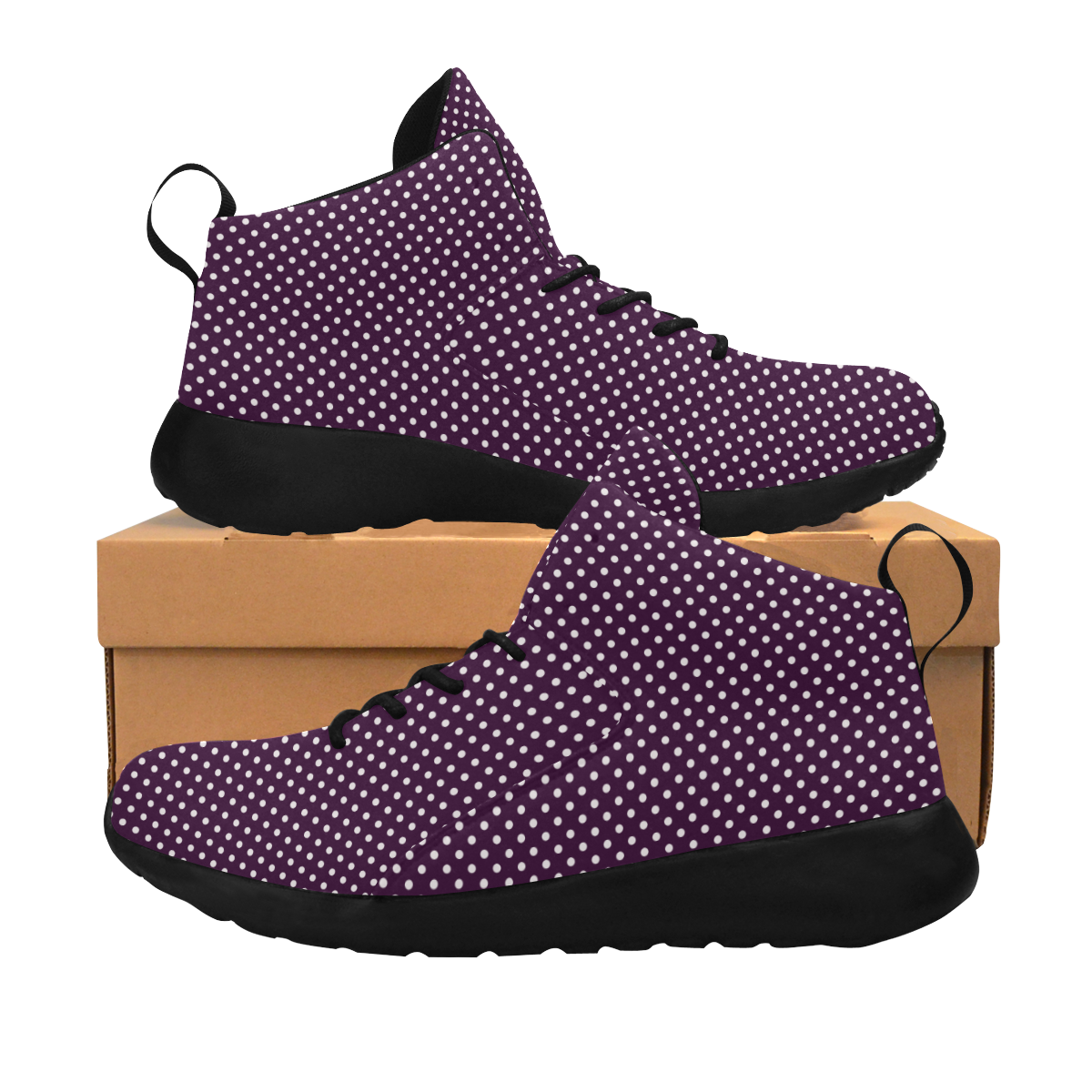 Burgundy polka dots Women's Chukka Training Shoes/Large Size (Model 57502)