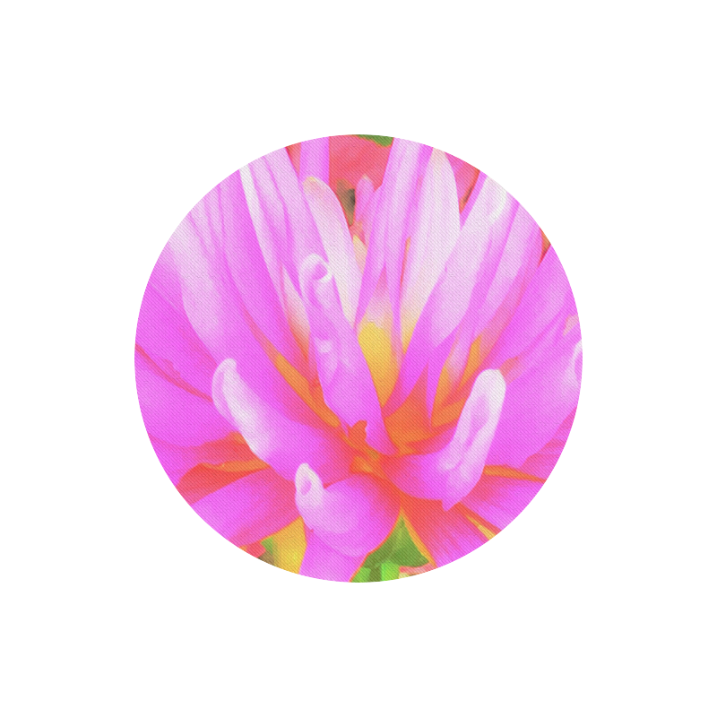 Fiery Hot Pink and Yellow Cactus Dahlia Round Mousepad