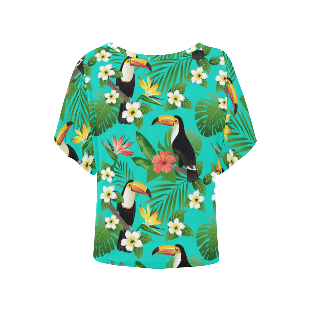 Tropical Summer Toucan Pattern Women's Batwing-Sleeved Blouse T shirt (Model T44)