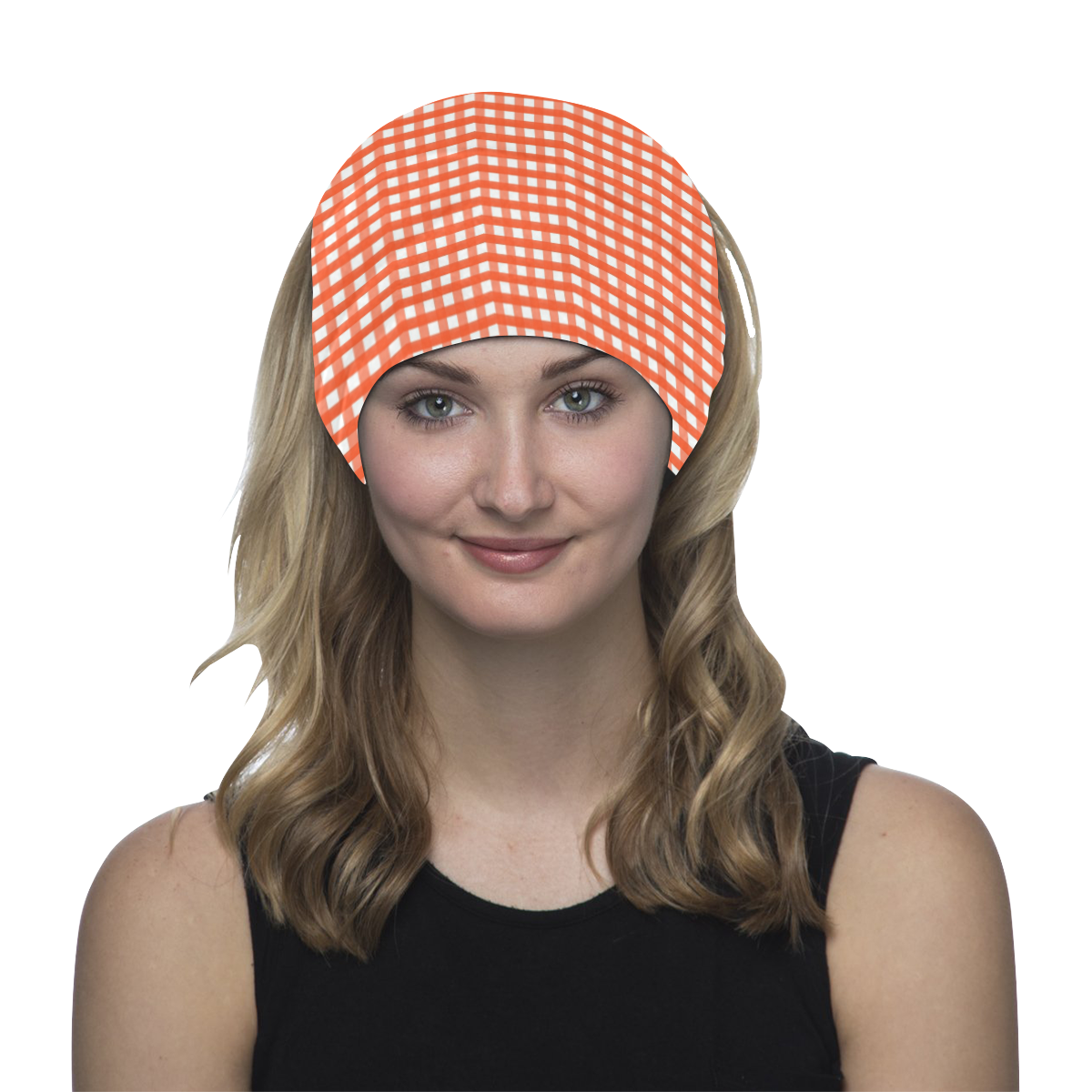 Orange Gingham Checked Pattern Multifunctional Headwear