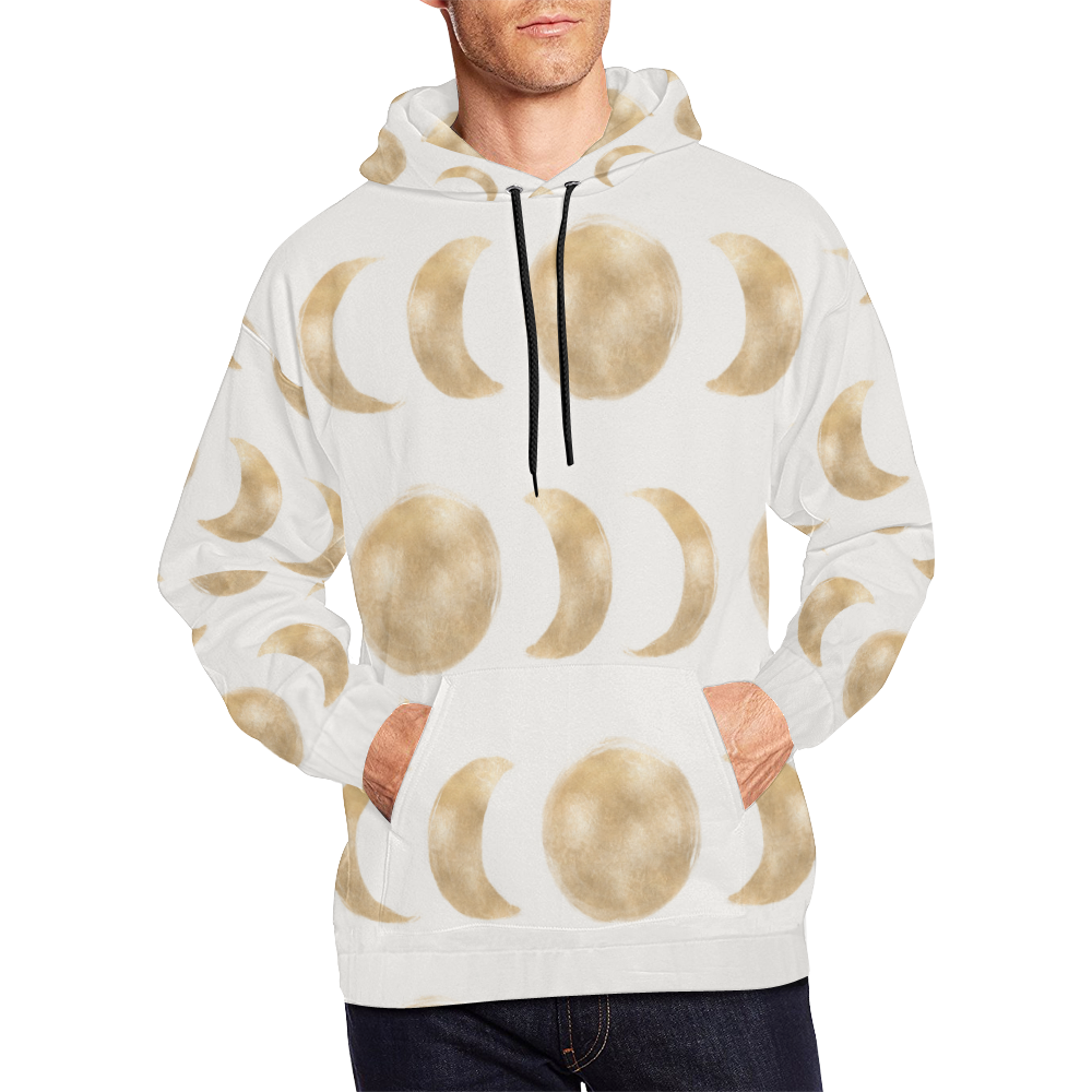 Men's Pull Over Hoodie Golden Moon All Over Print Hoodie for Men/Large Size (USA Size) (Model H13)