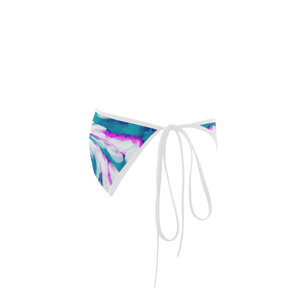 Turquoise Pink Tie Dye Swirl Abstract Custom Bikini Swimsuit Bottom