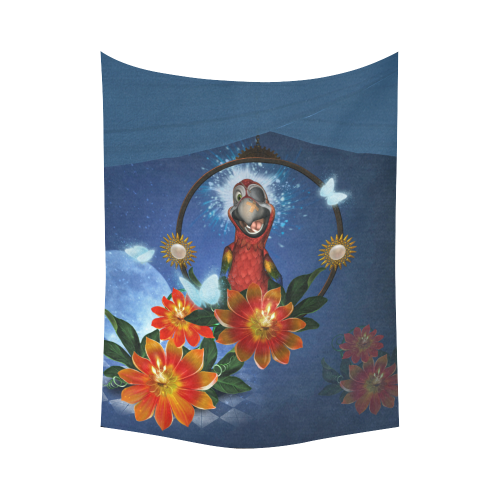 Funny parrot with flowers Cotton Linen Wall Tapestry 60"x 80"