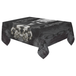 Skull with crow in black and white Cotton Linen Tablecloth 60"x 104"