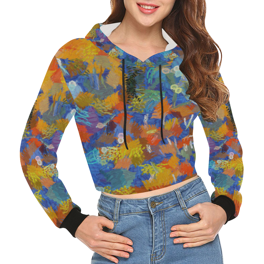 Colorful paint strokes All Over Print Crop Hoodie for Women (Model H22)