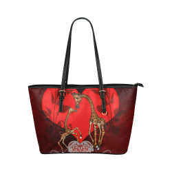 Giraffe mum with baby Leather Tote Bag/Small (Model 1651)