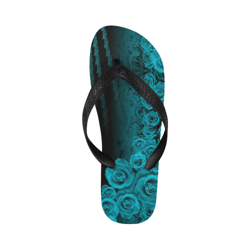 rose 3 turquoise Flip Flops for Men/Women (Model 040)