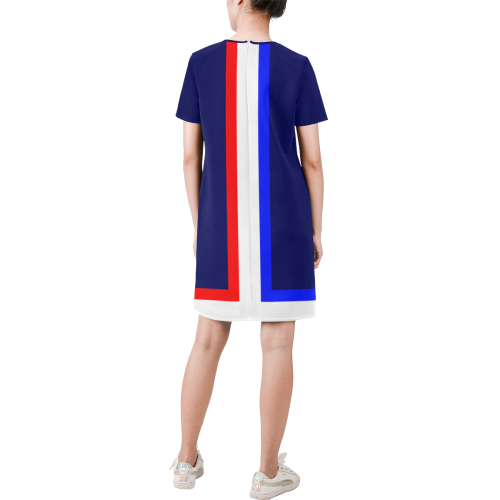Red, White and Blue Retro Mod by ArtformDesigns Short-Sleeve Round Neck A-Line Dress (Model D47)