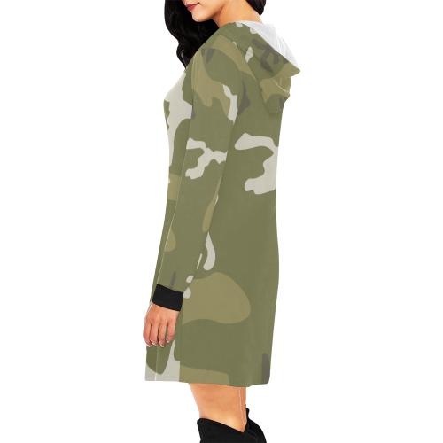 Green Graffiti Camouflage All Over Print Hoodie Mini Dress (Model H27)