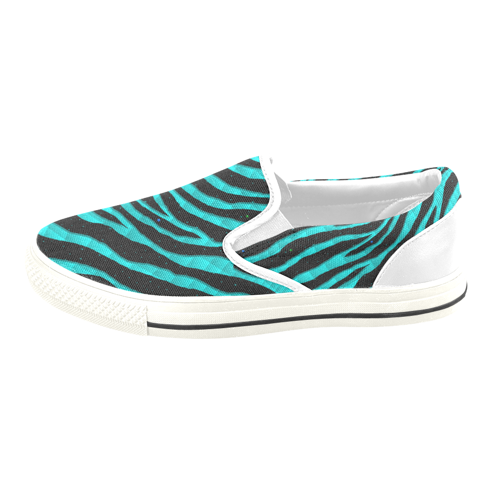 Ripped SpaceTime Stripes - Cyan Slip-on Canvas Shoes for Kid (Model 019)