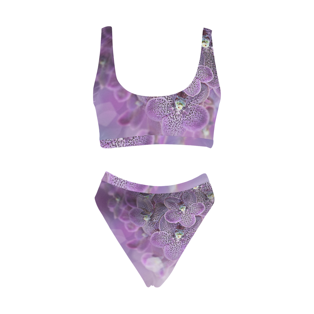 violet-orchids Sport Top & High-Waisted Bikini Swimsuit (Model S07)