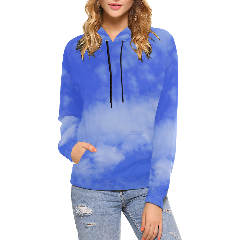 Blue Clouds All Over Print Hoodie for Women (USA Size) (Model H13)