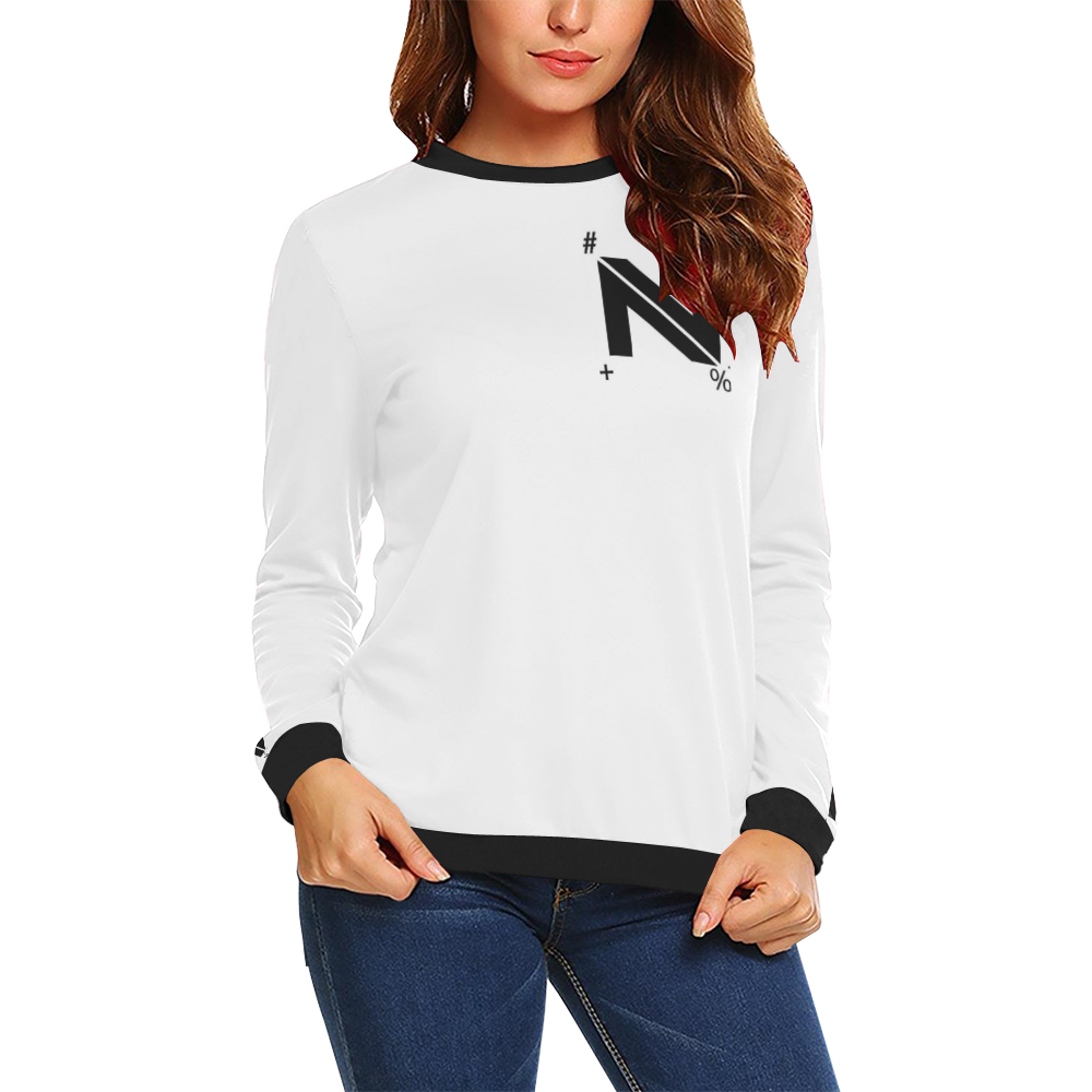 NUMBERS Collection #xN+% LOGO White/Black Trim All Over Print Crewneck Sweatshirt for Women (Model H18)