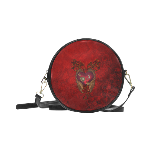 Beautiful heart, wings, clocks and gears Round Sling Bag (Model 1647)