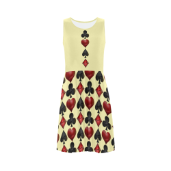 Las Vegas Black and Red Poker Casino Card Shapes on Yellow Sleeveless Ice Skater Dress (D19)