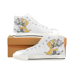 Puppy And Siamese Love White High Top Canvas Shoes for Kid (Model 017)