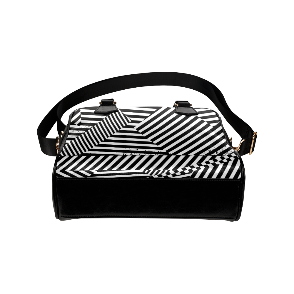 Black White Stripes and Checkerboard Shoulder Handbag (Model 1634)