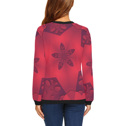 Love and Romance Red Star and Hearts All Over Print Crewneck Sweatshirt for Women (Model H18)