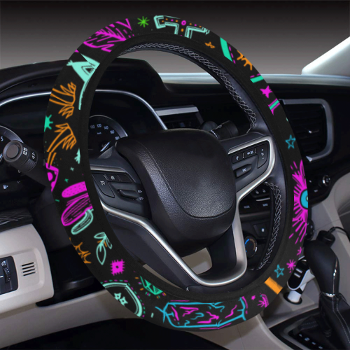 Funny Nature Of Life Sketchnotes Pattern 2 Steering Wheel Cover with Elastic Edge