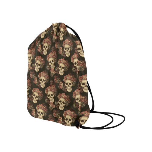 Skull and Rose Pattern Large Drawstring Bag Model 1604 (Twin Sides)  16.5"(W) * 19.3"(H)
