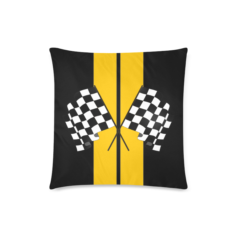 Race Car Stripe, Checkered Flag, Black and Yellow Custom Zippered Pillow Case 18"x18"(Twin Sides)