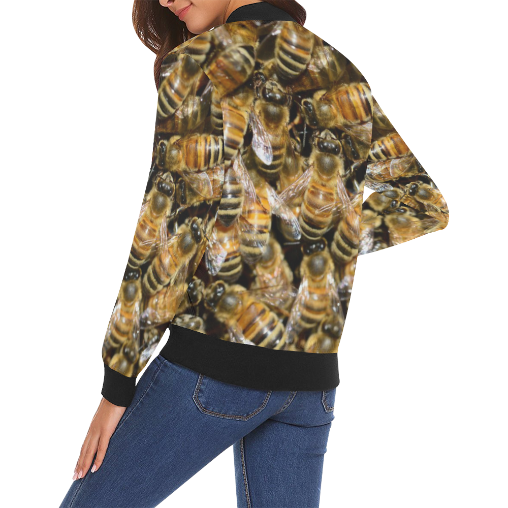 HONEY BEES All Over Print Bomber Jacket for Women (Model H19)