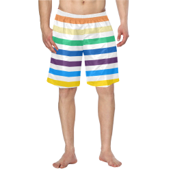 Rainbow Stripes with White Men's Swim Trunk (Model L21)