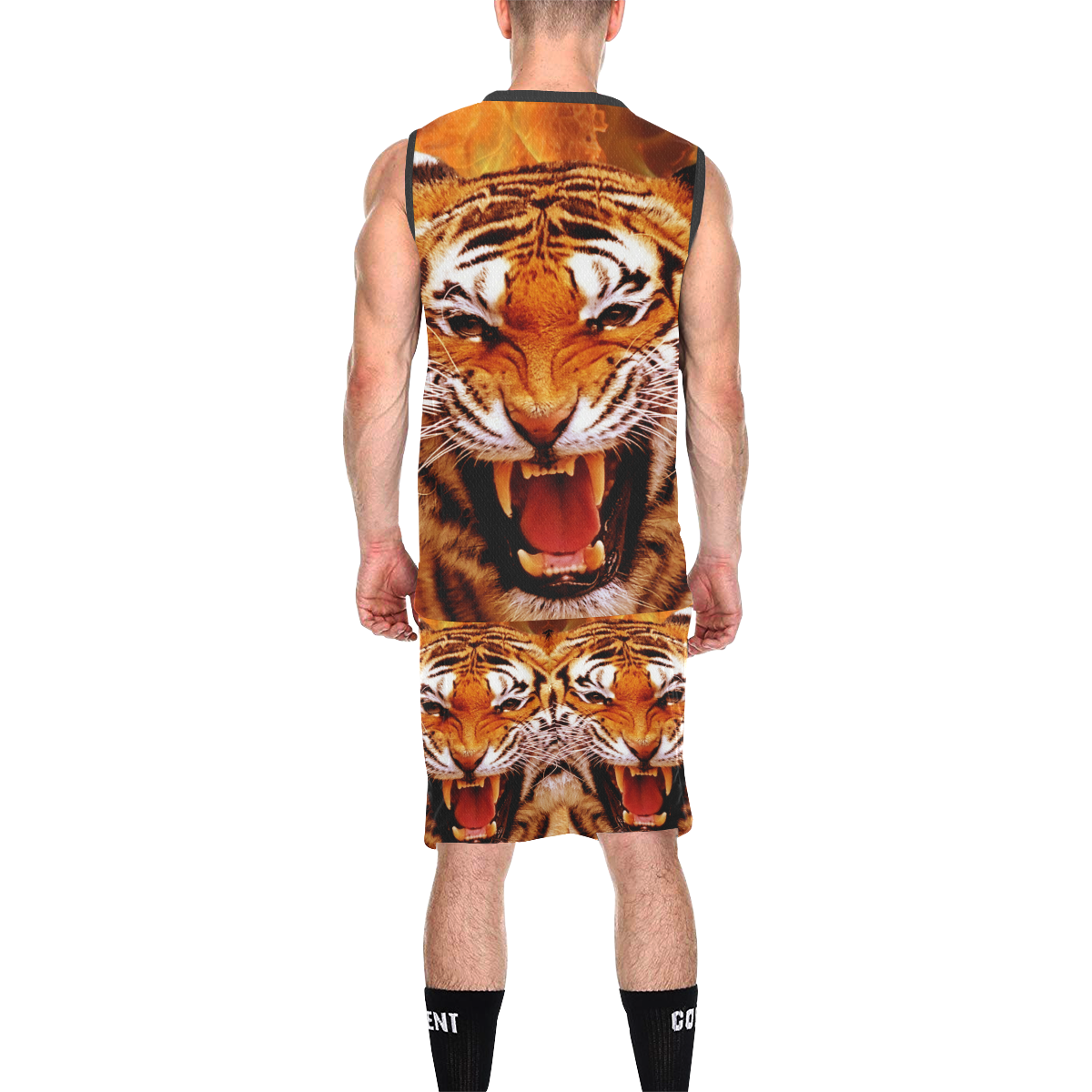 Tiger and Flame All Over Print Basketball Uniform