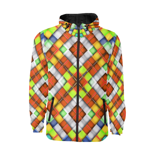 colorful geometric pattern All Over Print Quilted Windbreaker for Men (Model H35)