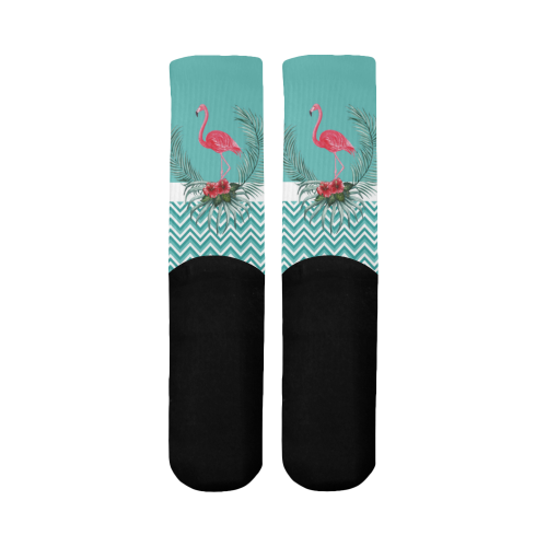 Retro Flamingo Chevron Mid-Calf Socks (Black Sole)
