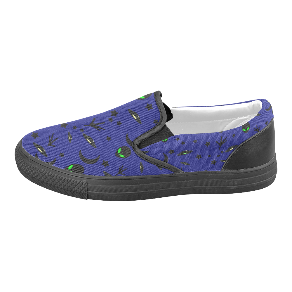 Alien Flying Saucers Stars Pattern Men's Slip-on Canvas Shoes (Model 019)