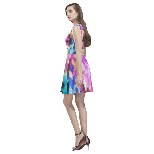 Blue pink watercolors Thea Sleeveless Skater Dress(Model D19)