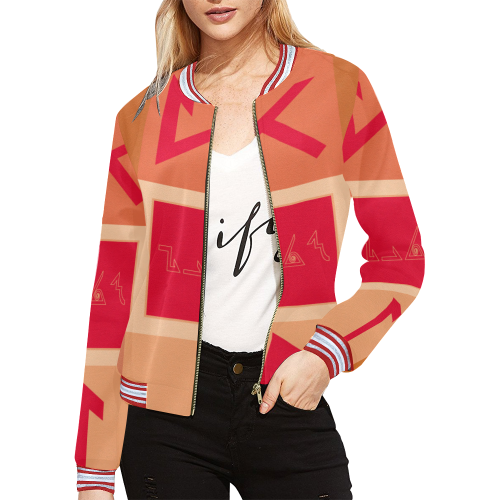 Patern 35 Red And Brown All Over Print Bomber Jacket for Women (Model H21)
