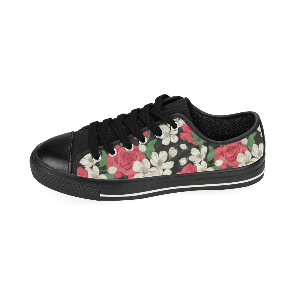 Pink, White and Black Floral Canvas Women's Shoes/Large Size (Model 018)