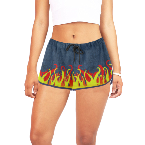 Fire and Flames With Denim-look Women's All Over Print Relaxed Shorts (Model L19)