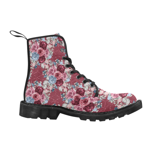 Floral Seamless Pattern Boots, Burgundy Navy Floral Martin Boots for Women (Black) (Model 1203H)