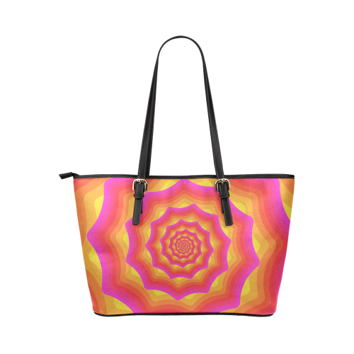 Yellow pink spiral Leather Tote Bag/Small (Model 1651)