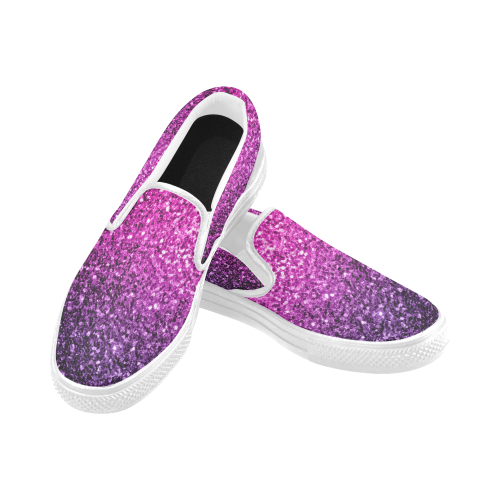 Beautiful Purple Pink Ombre glitter sparkles Women's Slip-on Canvas Shoes (Model 019)