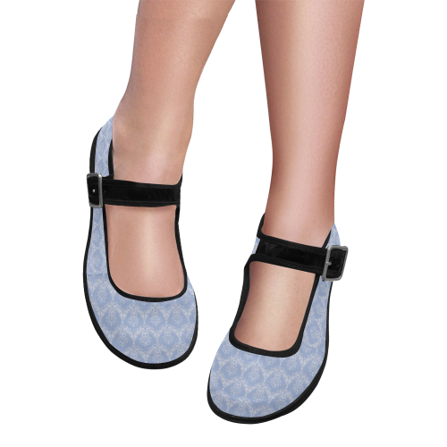 damask blue Mila Satin Women's Mary Jane Shoes (Model 4808)