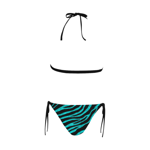 Ripped SpaceTime Stripes - Cyan Buckle Front Halter Bikini Swimsuit (Model S08)