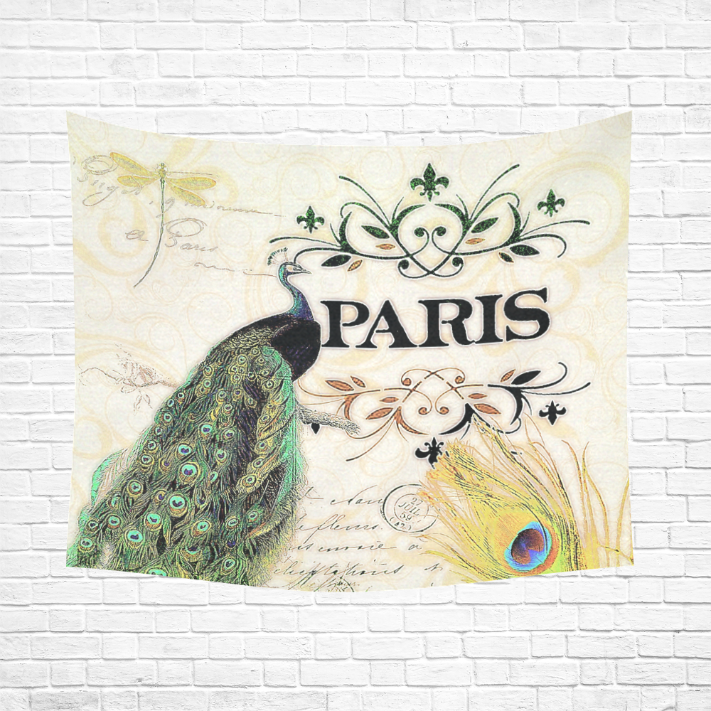 Paris Peacock Cotton Linen Wall Tapestry 60"x 51"