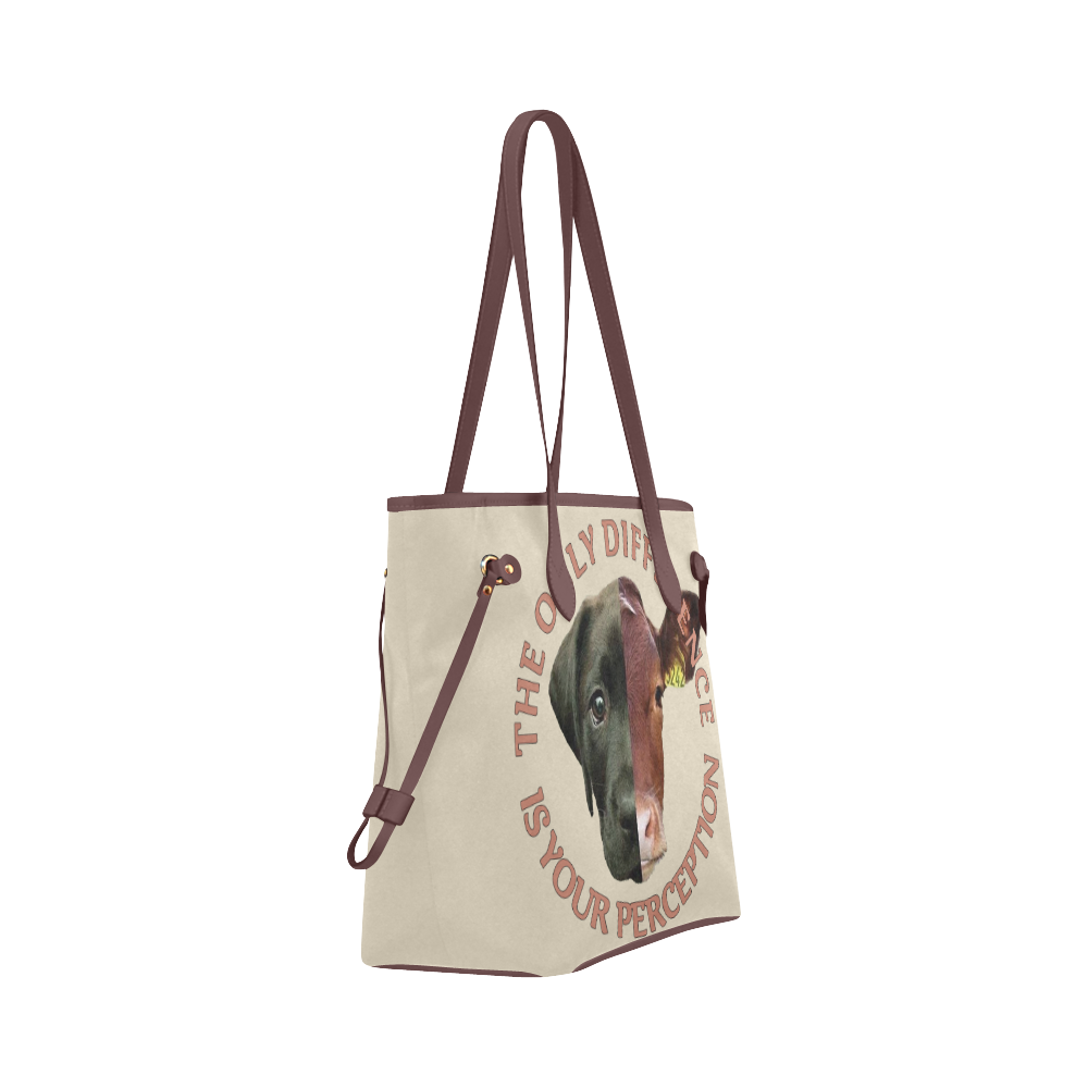 Vegan Cow and Dog Design with Slogan Clover Canvas Tote Bag (Model 1661)