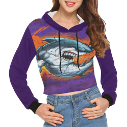 Graffiti Shark (Vest Style) All Over Print Crop Hoodie for Women (Model H22)