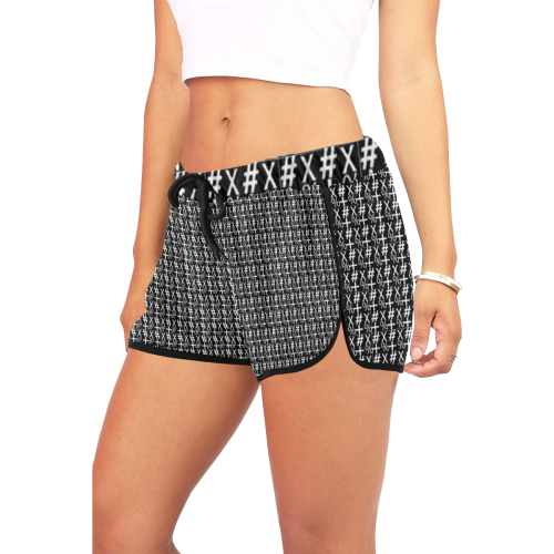 NUMBERS Collection Symbols Black/White Women's All Over Print Relaxed Shorts (Model L19)